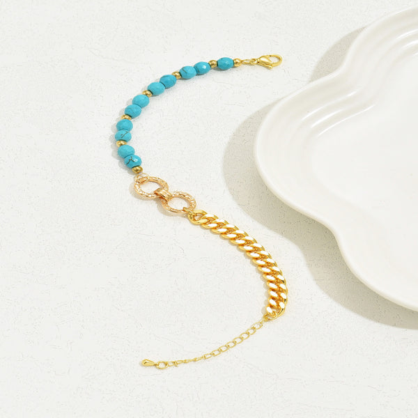 A Creative And Luxurious Instagram Style Double Ring Turquoise Multi Chain Mixed Bead Bracelet For Women's Vacation And Date Gifts - 5 - CJ