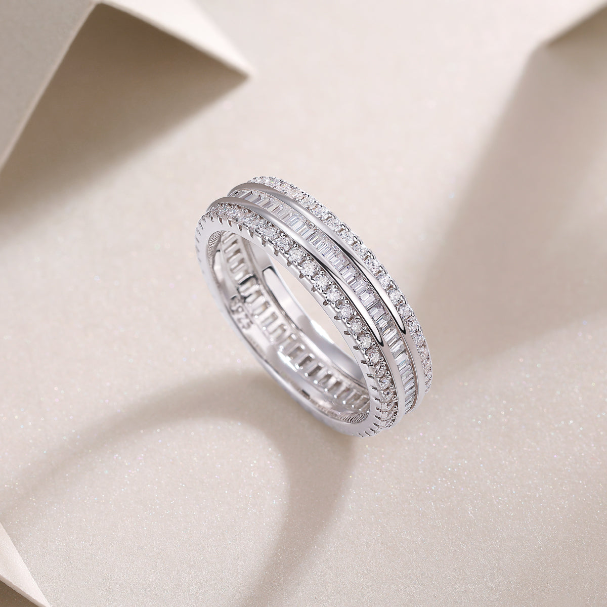 1Square Diamond Arrangement, Double Array Diamonds, Luxury Fashion Moissanite Silver Ring Prohibit TikTok sales - 5 - CJ