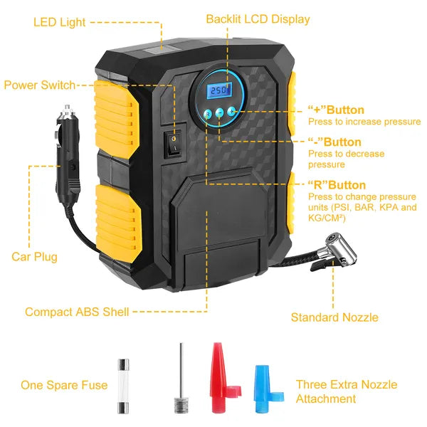 Tire Inflator 12V DC 120W 150PSI Tire Pump W/LCD Electric Air Compressor Pump 25L/Min Large Air Flow - 5 - CJ