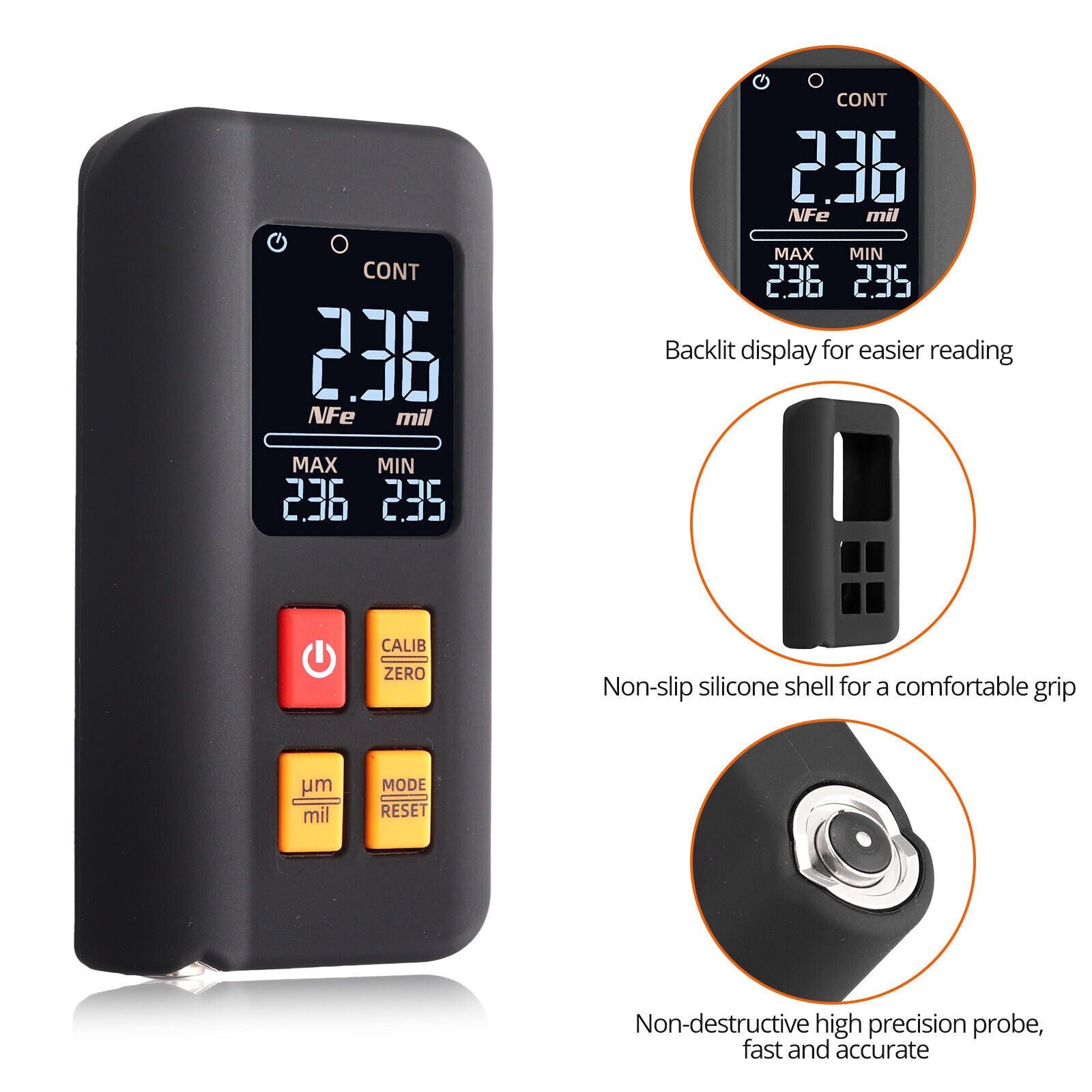 LCD Digital Thickness Gauge Car Coating Paint Film Depth Tester Fe NFe Probe - 5 - CJ
