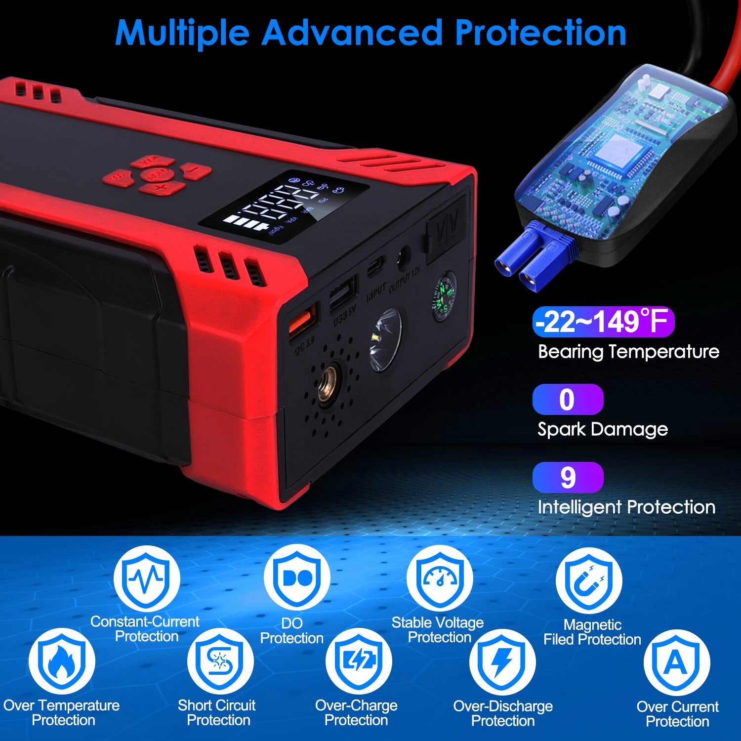 1Pc Car Jump Starter With Air Compressor Portable Car Battery Booster With Digital Tire Inflator With 2000mAh Peak Current For 12V Car 6.5L Gas Or 4.0L Diesel Engines - 5 - cjdropshipping