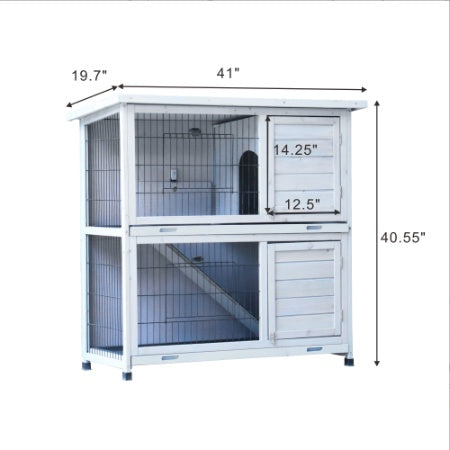 Rabbit Hutch Outdoor, 2 - Story Rabbit Cage Indoor With Run, Bunny Cage With 2 Removable No - Leak Trays, Pet Cages With Non - Slip Ramp, Waterproof Roof, Fence, For Small Animals - 5 - CJ