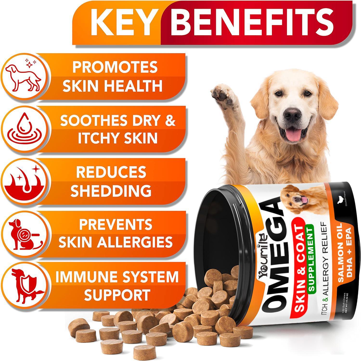 Youmile Omega 3 For Dogs - 120Ct Fish Oil Treats - Allergy & Itch Relief Skin & Coat Supplement - Dry Itchy Skin, Anti Shedding & Hot Spots Treatment - Pet Salmon Oil Chews - Chicken Flavor Dog Vit - 5 - CJ
