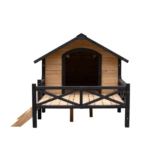 Outdoor Large Cabin Style Wooden Kennel With Porch - 5 - CJ