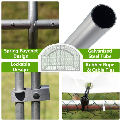 Large Chicken Coop Metal Chicken Run With Waterproof And Anti - UV Cover, Dome Shaped Walk - in Fence Cage Hen House For Outdoor And Yard Farm Use, 1 Tube Diameter, 9.84 X 19.68 X 6.56 - 5 - CJ