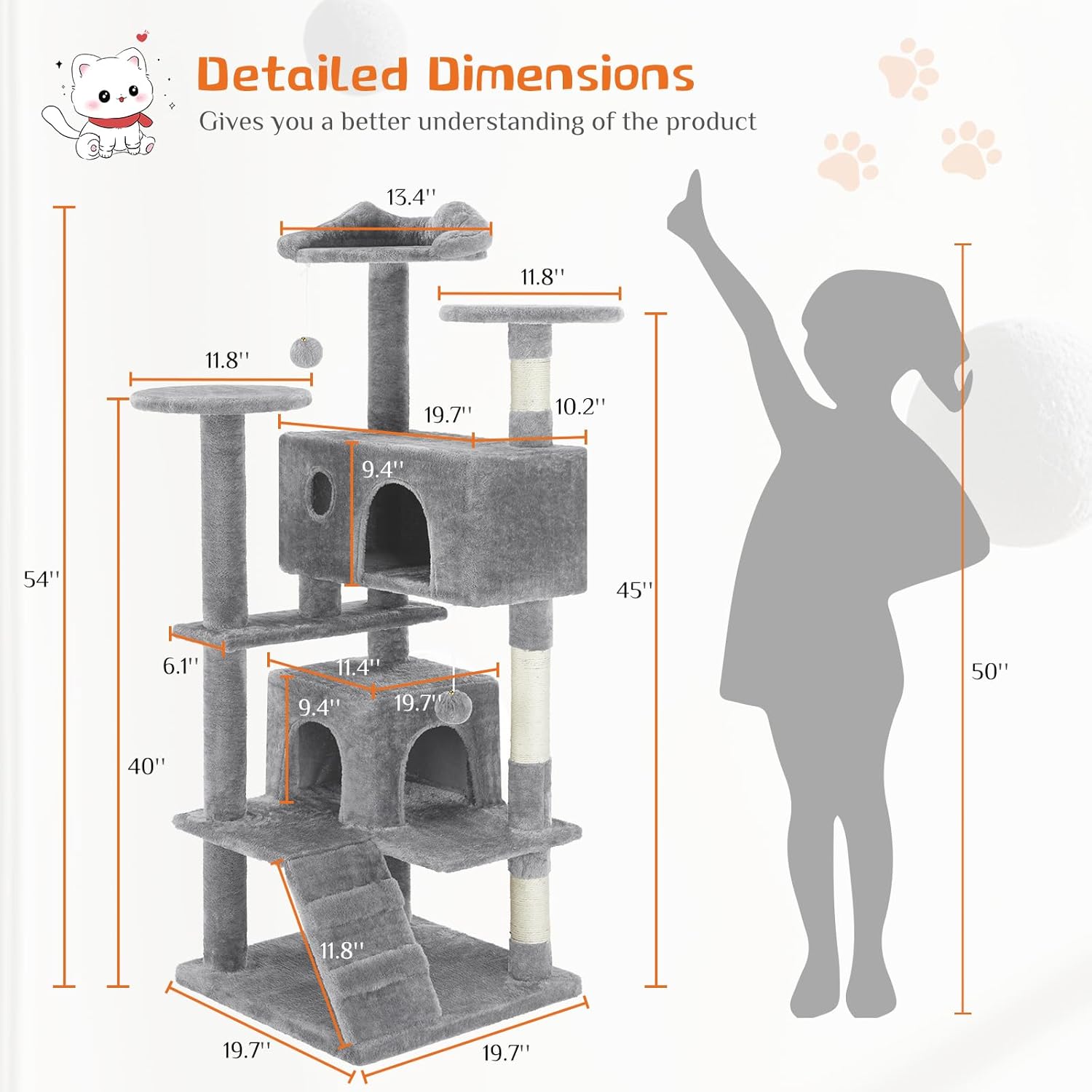 54 - Cat Tree Tower - Multi - level With Sisal Grab Post, Indoor Apartment With Ladder, Plush Toys, Rest And Play - 5 - CJ