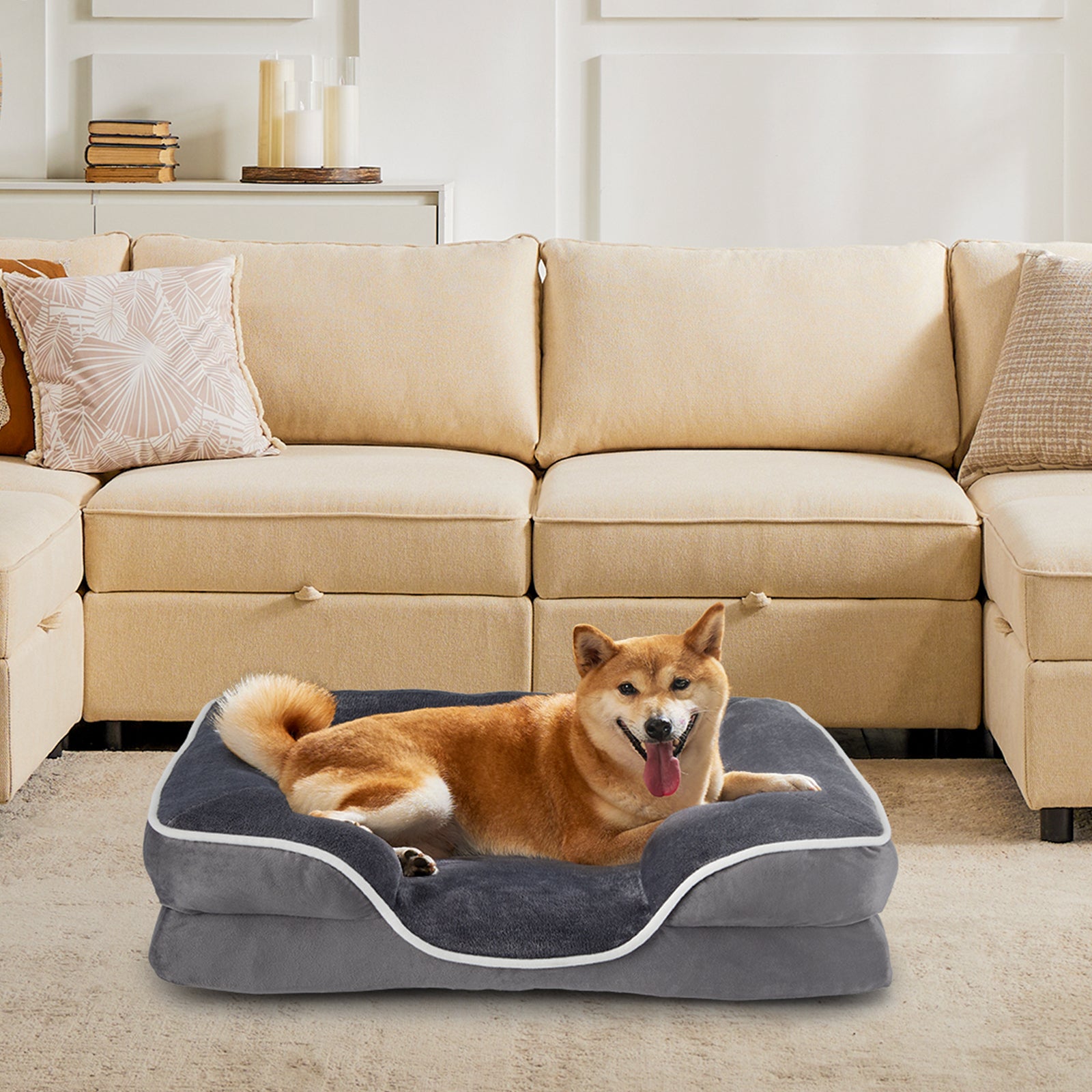 Memory Foam Pet Bed For Small Dogs & Cats With Washable Removable Cover Non - Slip Base Waterproof Liner - 5 - CJ