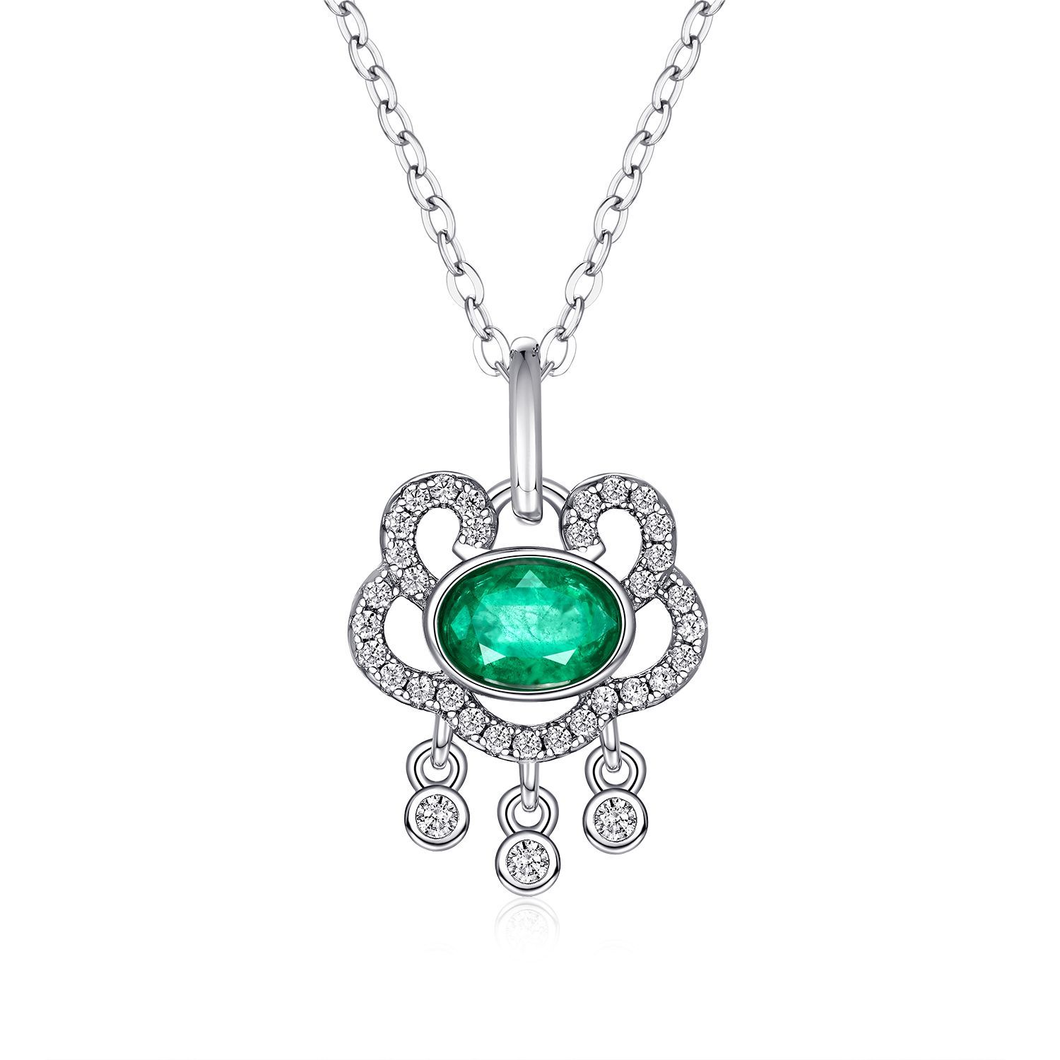 Natural Emerald Necklace Women's 925 Silver Full Set Delicate Light Luxury Pendant Auspicious Cloud Safety Lock Pendant Jewelry - 4 - CJ