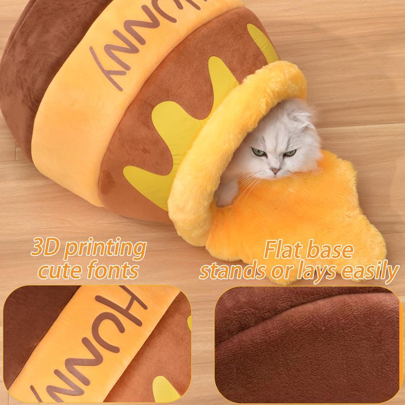 Honey Pot Cat Bed, Comfortable Memory Foam Cat Cave Bed, Honey Pot Pet Nest Pet Cave Bed, Kitten Cave Bed Sleeping House, Cute Cartoon Design Semi Closed Cat Cave Bed For Small Cats - 4 - CJ