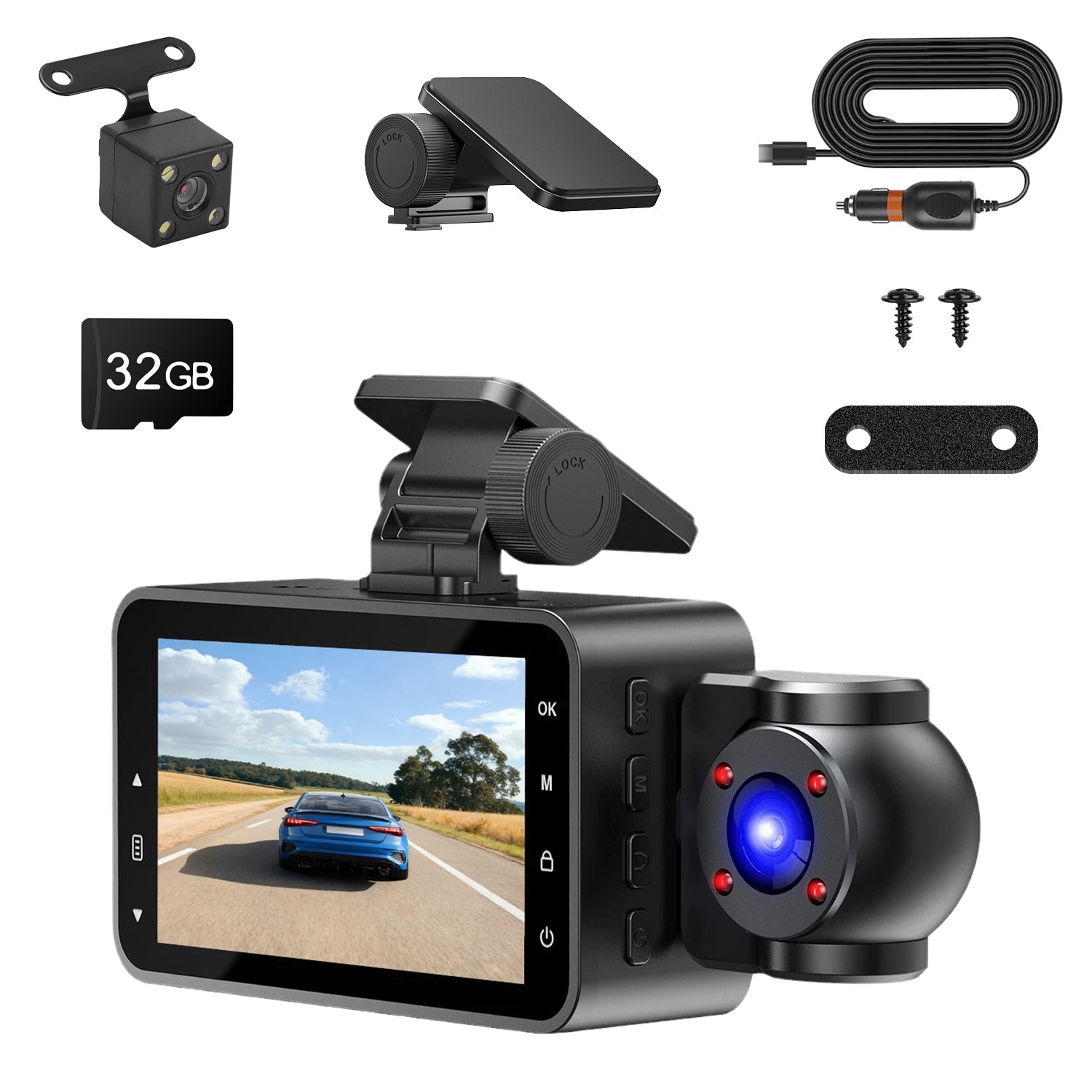 WiFi FHD 1080P 3 Channel Car Dash Cam Front Rear Inside With 32G MMC Card Motion Detection Loop Recording Infrared Night Vision Surveillance Car Camera With App Control - 5.0 - cjdropshipping