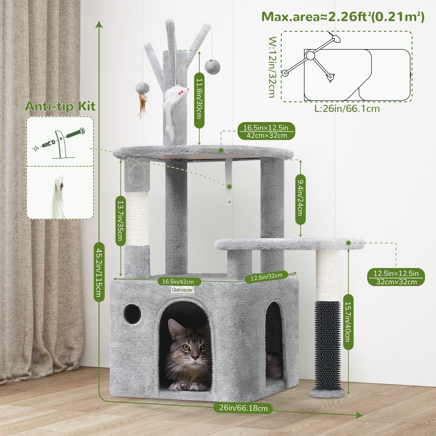 44 Inch Cat Climbing Frame Light Gray - 5 - CJ