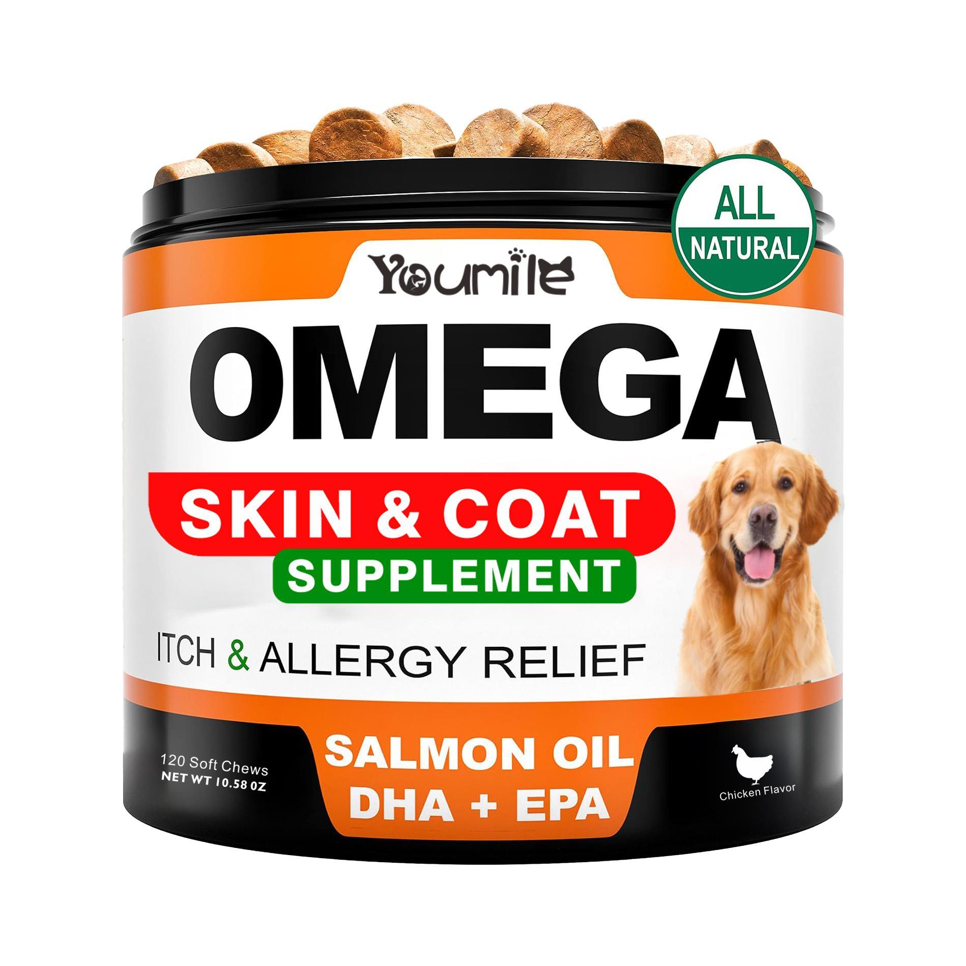 Youmile Omega 3 For Dogs - 120Ct Fish Oil Treats - Allergy & Itch Relief Skin & Coat Supplement - Dry Itchy Skin, Anti Shedding & Hot Spots Treatment - Pet Salmon Oil Chews - Chicken Flavor Dog Vit - 5 - CJ