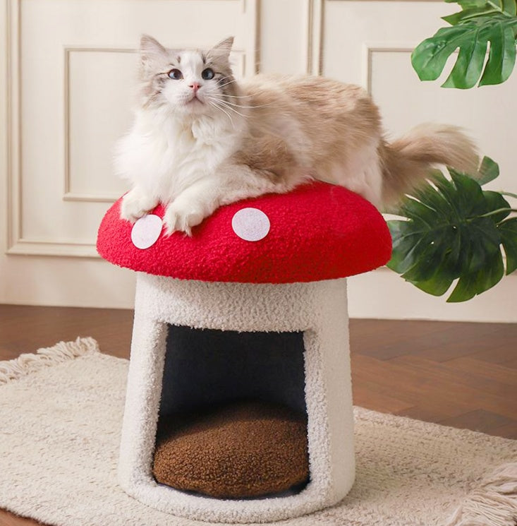 Extra Large Red Umbrella Mushroom Cat Bed, Scratch - resistant And Wear - resistant, Removable And Washable, Universal Pet Seat Bed For All Seasons, Pet Cat Bed, High - looking Mushroom Cat House - 5 - CJ
