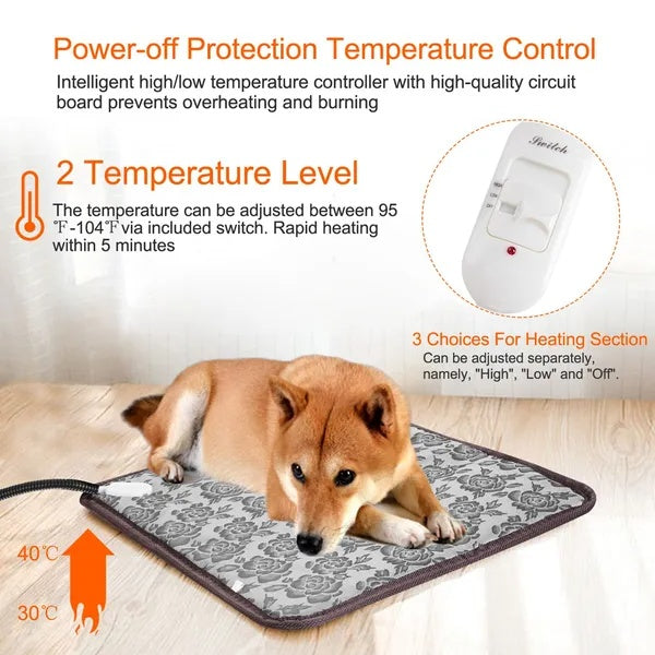 Pet Heating Pad Dog Cat Electric Heating Mat Waterproof Adjustable Warming Blanket - 5 - CJ