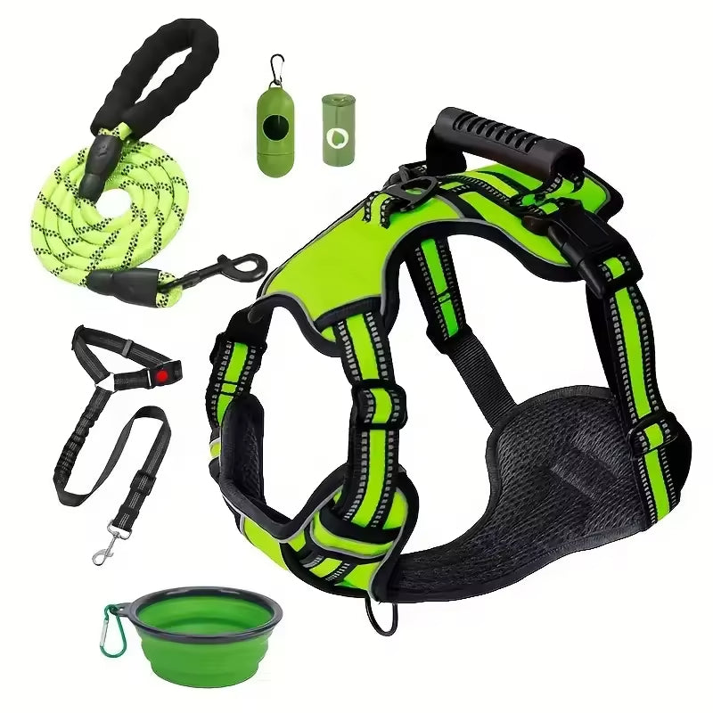 Tactical Service Dog Harness Strap Set, Car Seat Belt, Collapsible Bowl, Biodegradable Trash Bag Set For Dogs - 5 - CJ