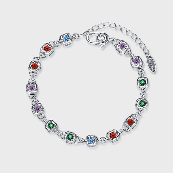 Rainbow Zirconium Dice Bracelet Women S925 Sterling Silver Vintage Fashion Four Sided Diamond - 4 - CJ