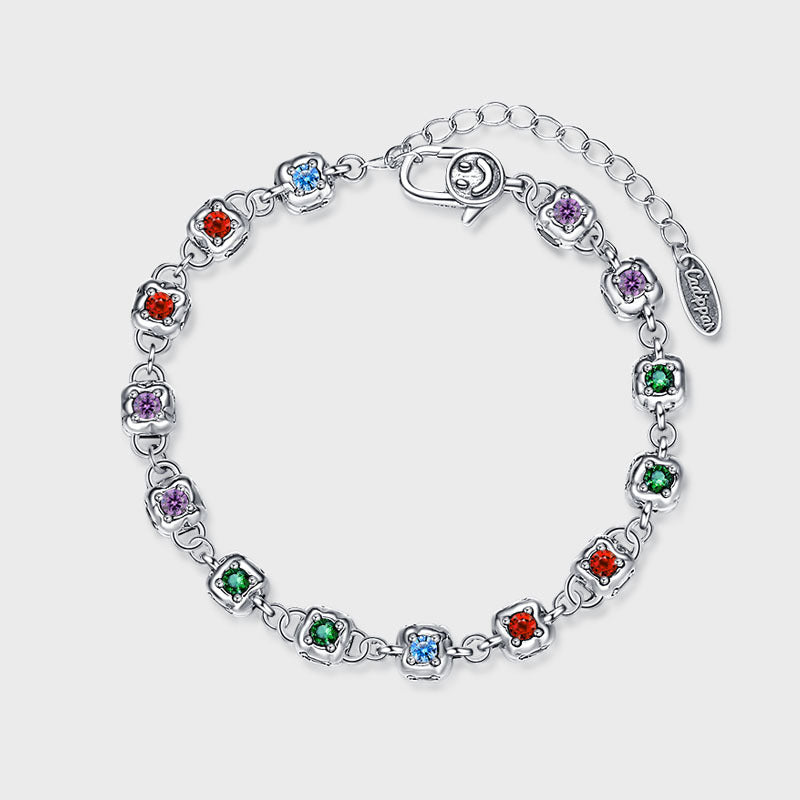 Rainbow Zirconium Dice Bracelet Women S925 Sterling Silver Vintage Fashion Four Sided Diamond - 4 - CJ