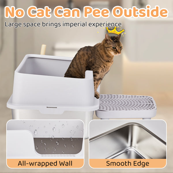 61x40x33CM, Litter Box, Stainless Steel And Plastic, Upper And Lower Snap Type, With Litter Spatula, Foot Pad - Grey - 5 - CJ