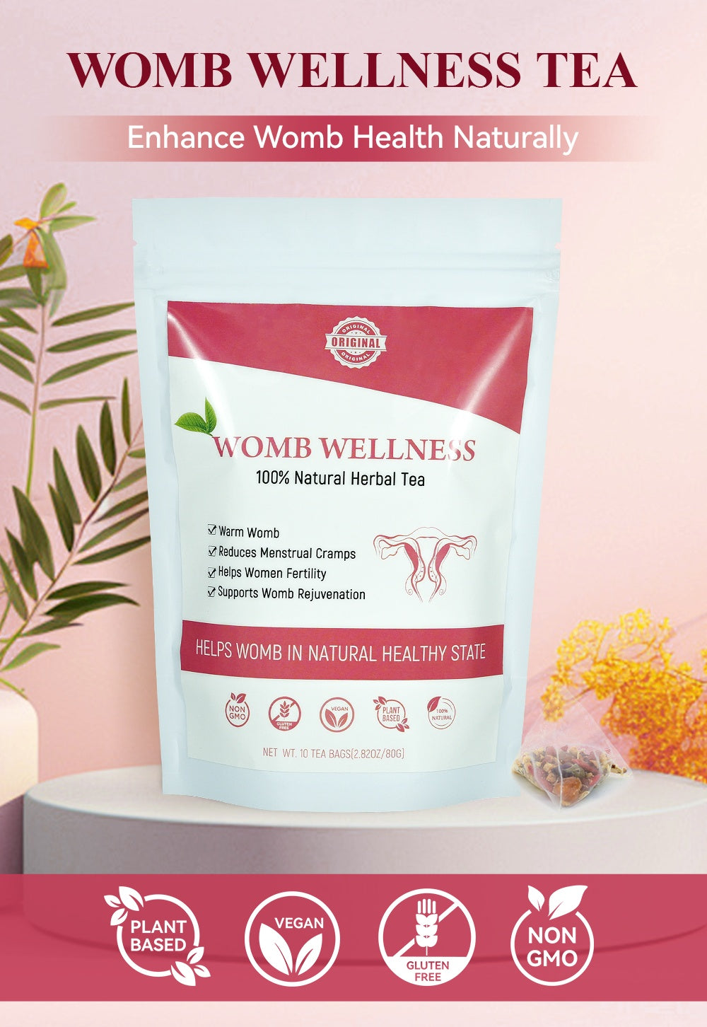 Chinaherbs Natural Womb Tea Female Period Menstrual Cramps Warmer Hormone Balance Glowing Beauty Care Packaged In Bag - 5 - CJ