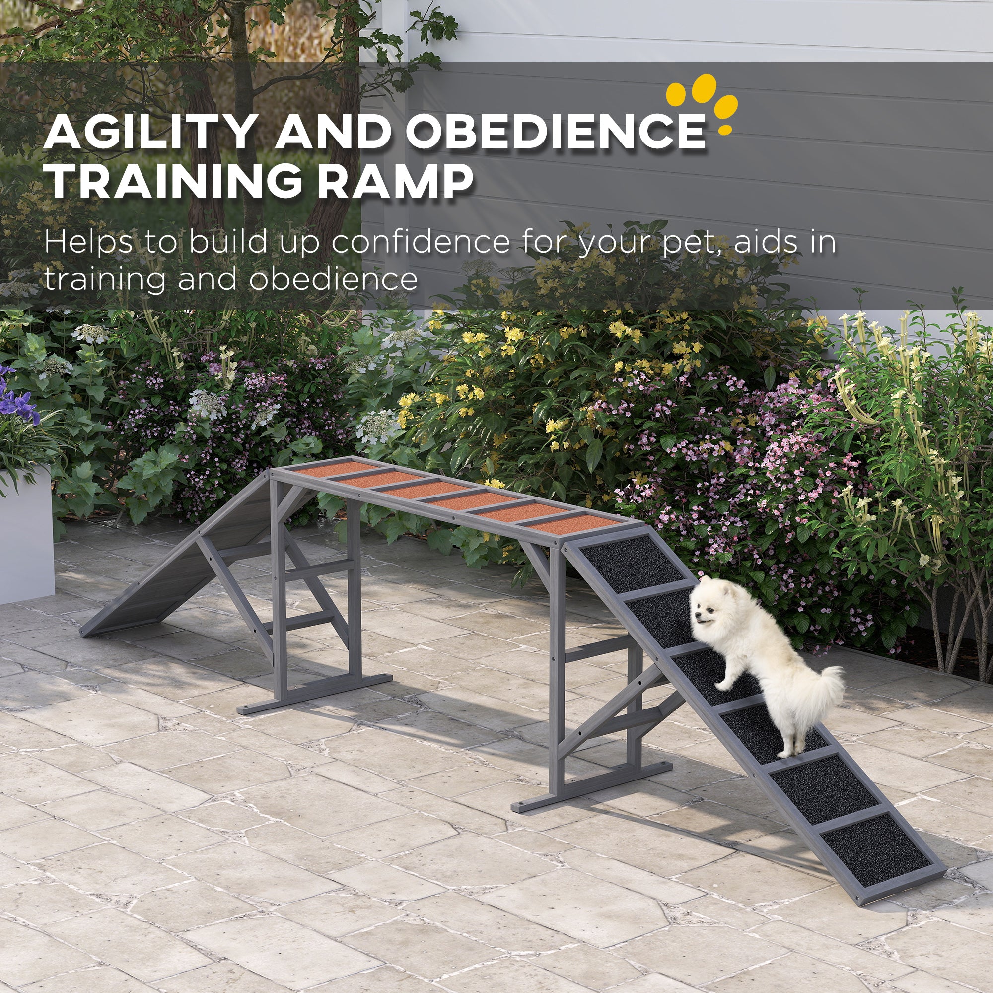 Dog Agility Equipment Ramp With Safety Bar, Non - slip Surface, For Walk And Pause Training, Gray - 5 - CJ