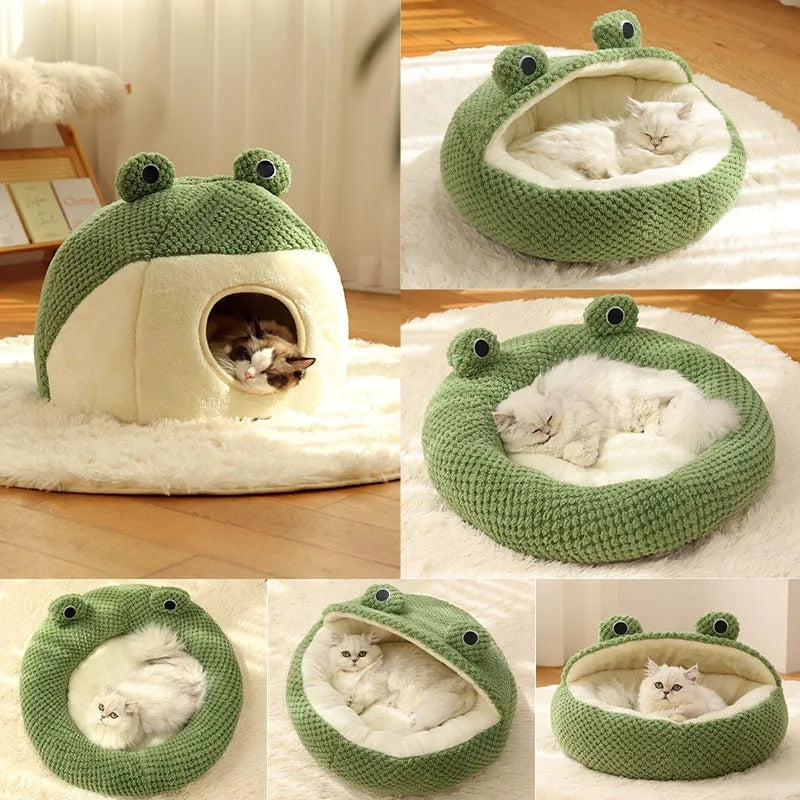Pet Cat Dog Nest Little Frog Series Warm Plush Mat Autumn Winter Pet House Full Package Nest For Small Cats Dogs Within 5KG - 0 - CJ