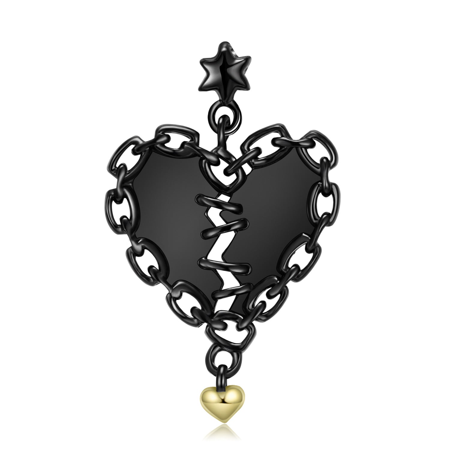 Sewn Heart Necklace Hollow Zirconium Inlaid Black Gold Niche Design S925 Sterling Silver Pendant - 4 - CJ