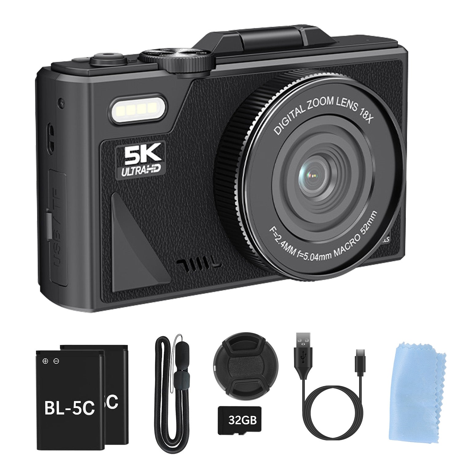 1Pc 5K 75MP Digital Camera For Photography Anti Shake WiFi Vlogging Video Camera With 9 Shooting Modes 18X Zoom Fill Light Webcam Function 2 Batteries 32G MMC Card 180Degree Flip IPS Screen - 5 - CJ