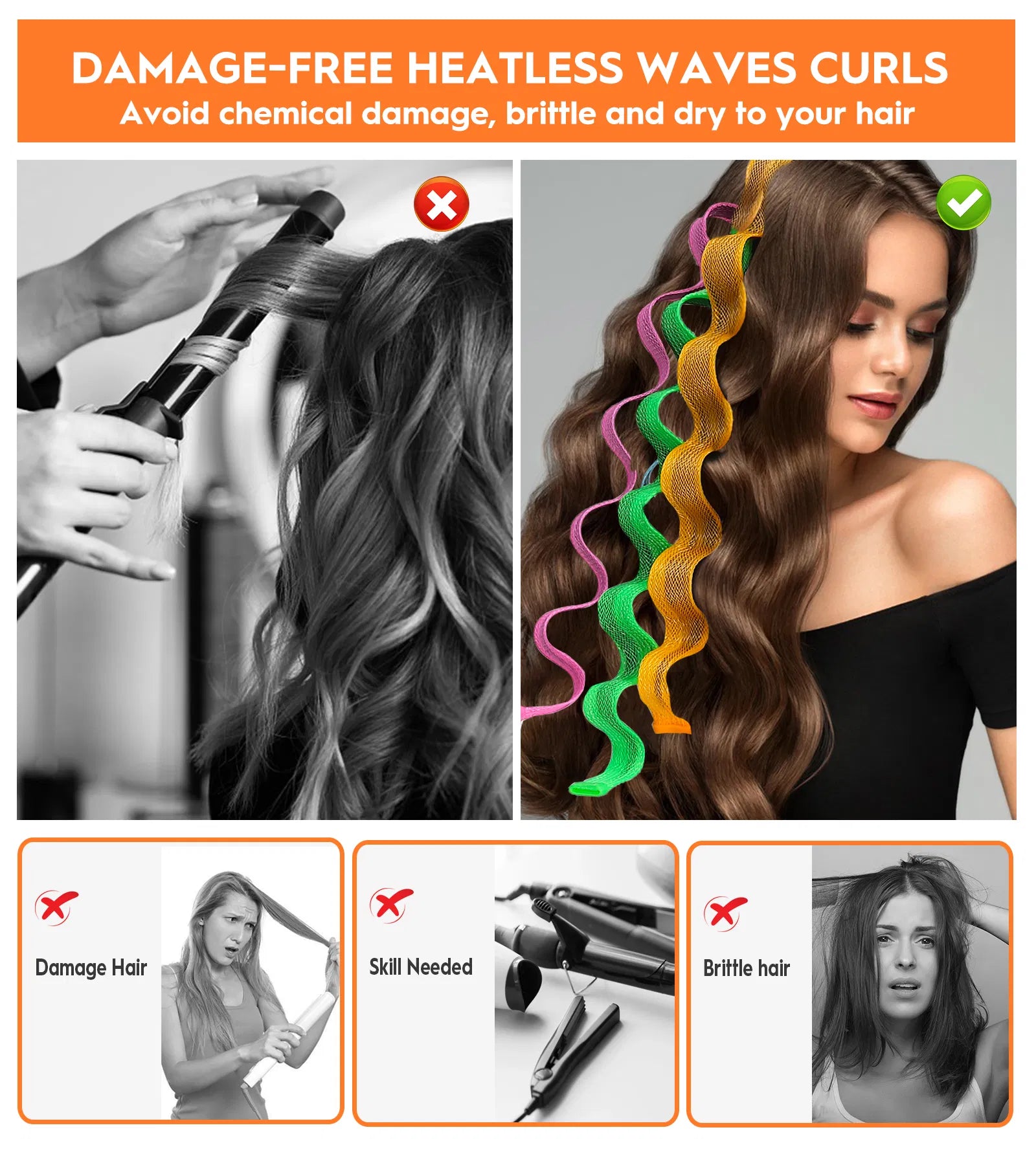 Heatless Hair Curlers Wave Curls Styling Kit For Women Girls On Hair Care - 30 Pcs - 6 Colors - 55 Cm 11.81 Inch - 5 - CJ