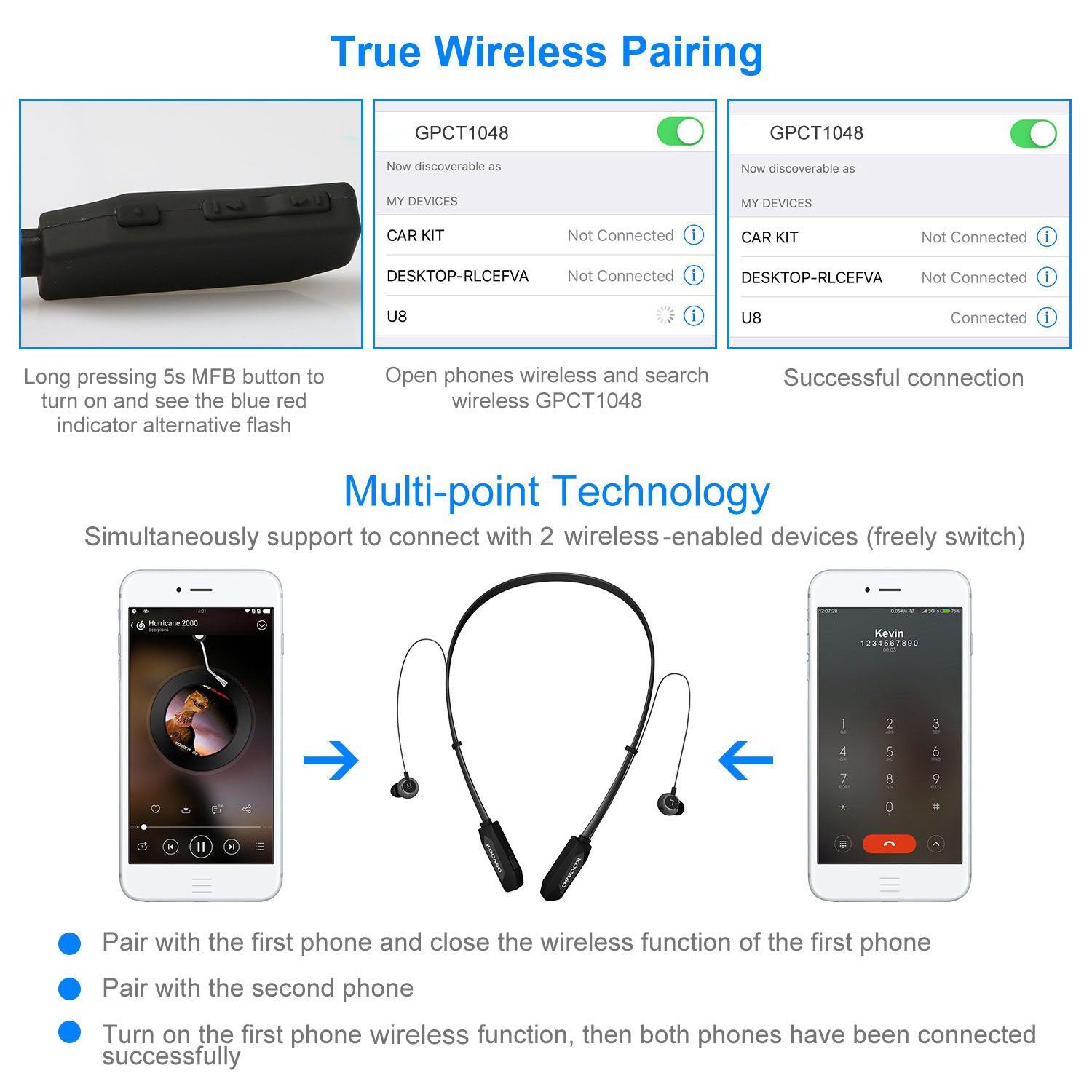 Black - Red Color Options - 1Pc Wireless Neckband Headphones V4.2 Sweat - proof Sport Headsets Earbuds In - Ear Magnetic Neckbands Stereo Earphone Deep Bass Earphone With Mic 15Hrs Work Running Hiking - 5 - CJ