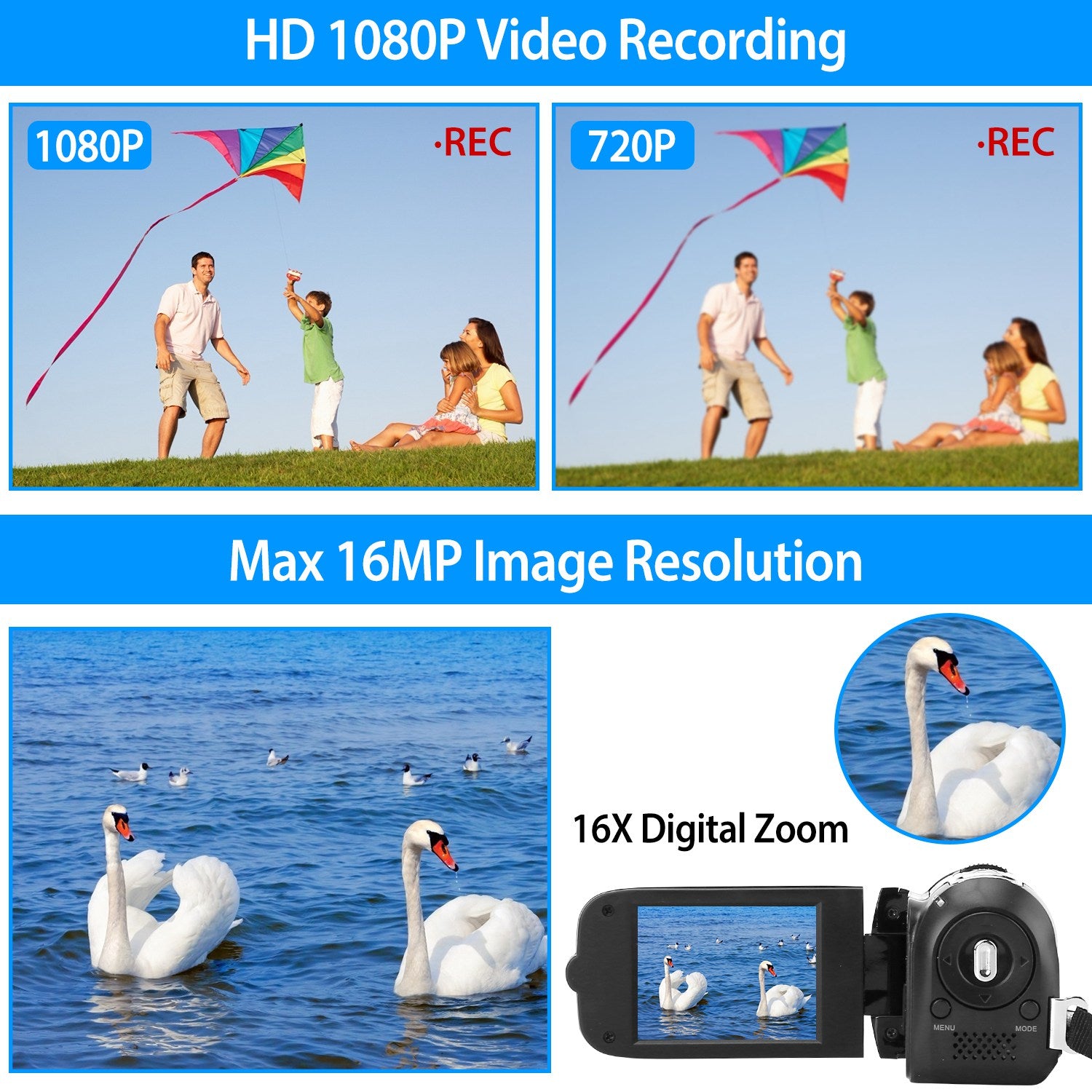 Black - Red Options - 1Pc HD 1080P Digital Video Camcorder 2.7in 16X Zoom DV Camera 270 Degree Rotation Rechargeable Kid Camera With Fill Light Selfie - 5 - CJ