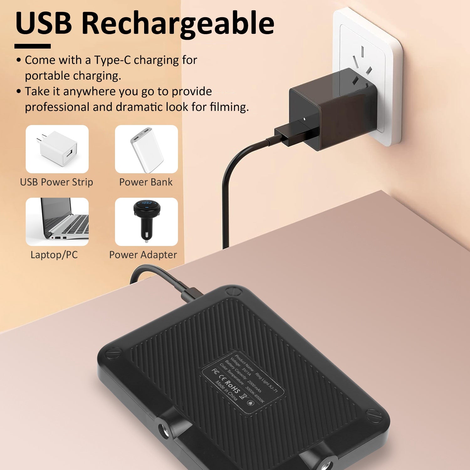 1Pc Rechargeable Selfie Light Fill Light 2000mAh Portable Clip On Light With 3 Light Modes 10 Brightness Levels For Phone Laptop Live Stream Make Up Photography - 5 - CJ