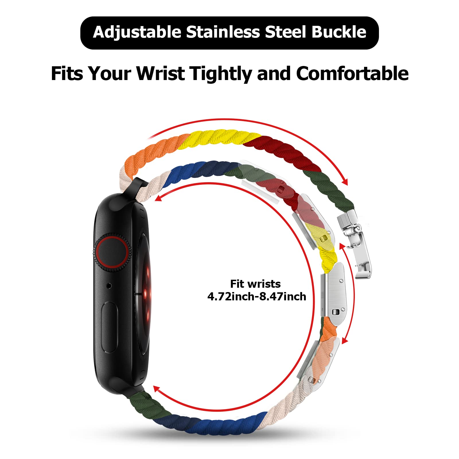 Nepfaivy Compatible With Apple Watch Band - 38mm 40mm 41mm 42mm 44mm 45mm 49mm Braided Stretchy Sport Band For Apple Watch Series SE 8 7 6 5 4 3 2 1, Women Men Nylon Fabric Elastic Loop Breathable Wat - 5 - CJ