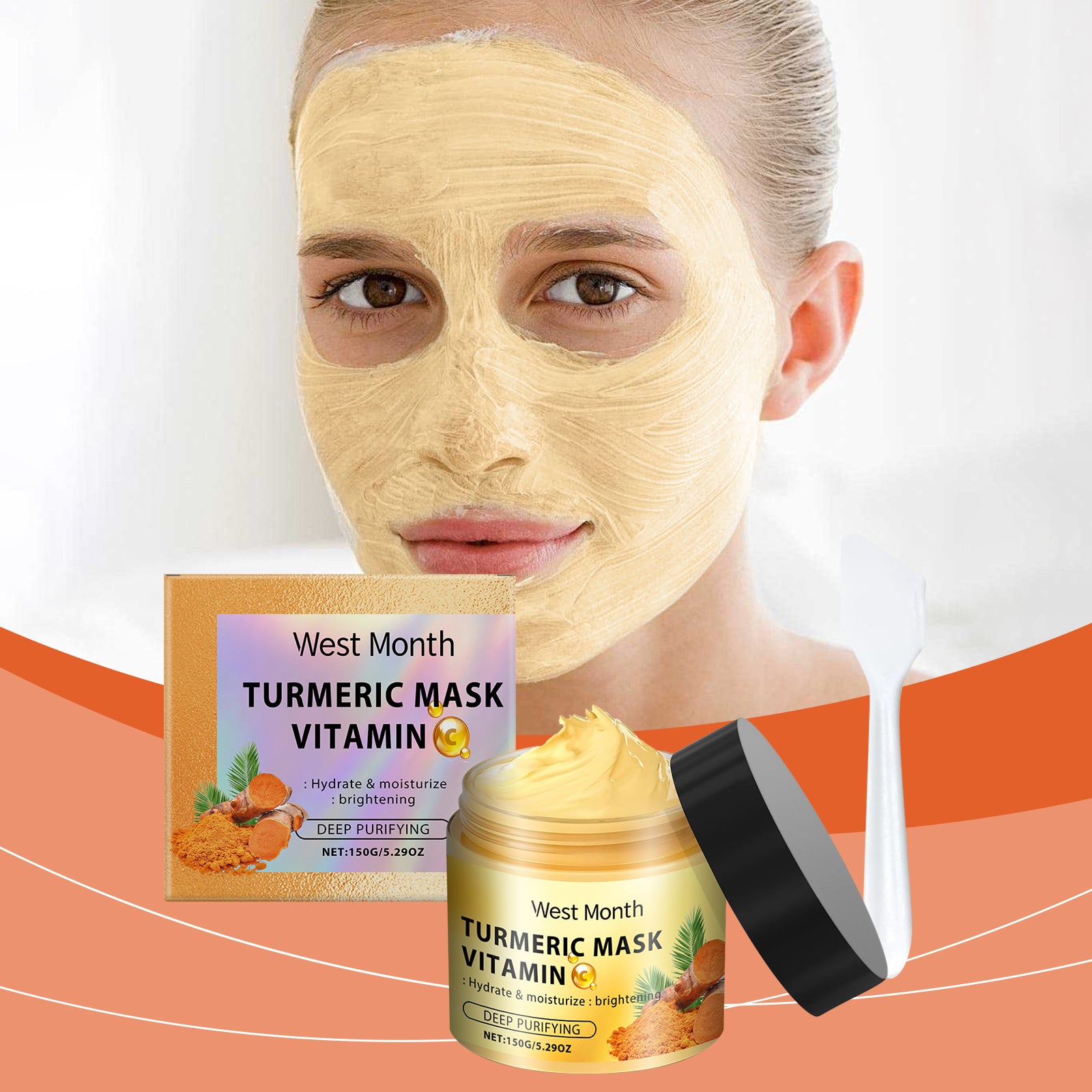 West&Month Vitamin C Turmeric Mud Mask Facial Cleansing, Hydrating, Moisturizing And Firming Skin Smear Vitamin C Mud Mask - 5 - CJ