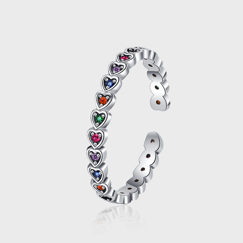 S925 Sterling Silver Ring Rainbow Zircon Female Luxury Color Diamond Love Ring - 4 - CJ