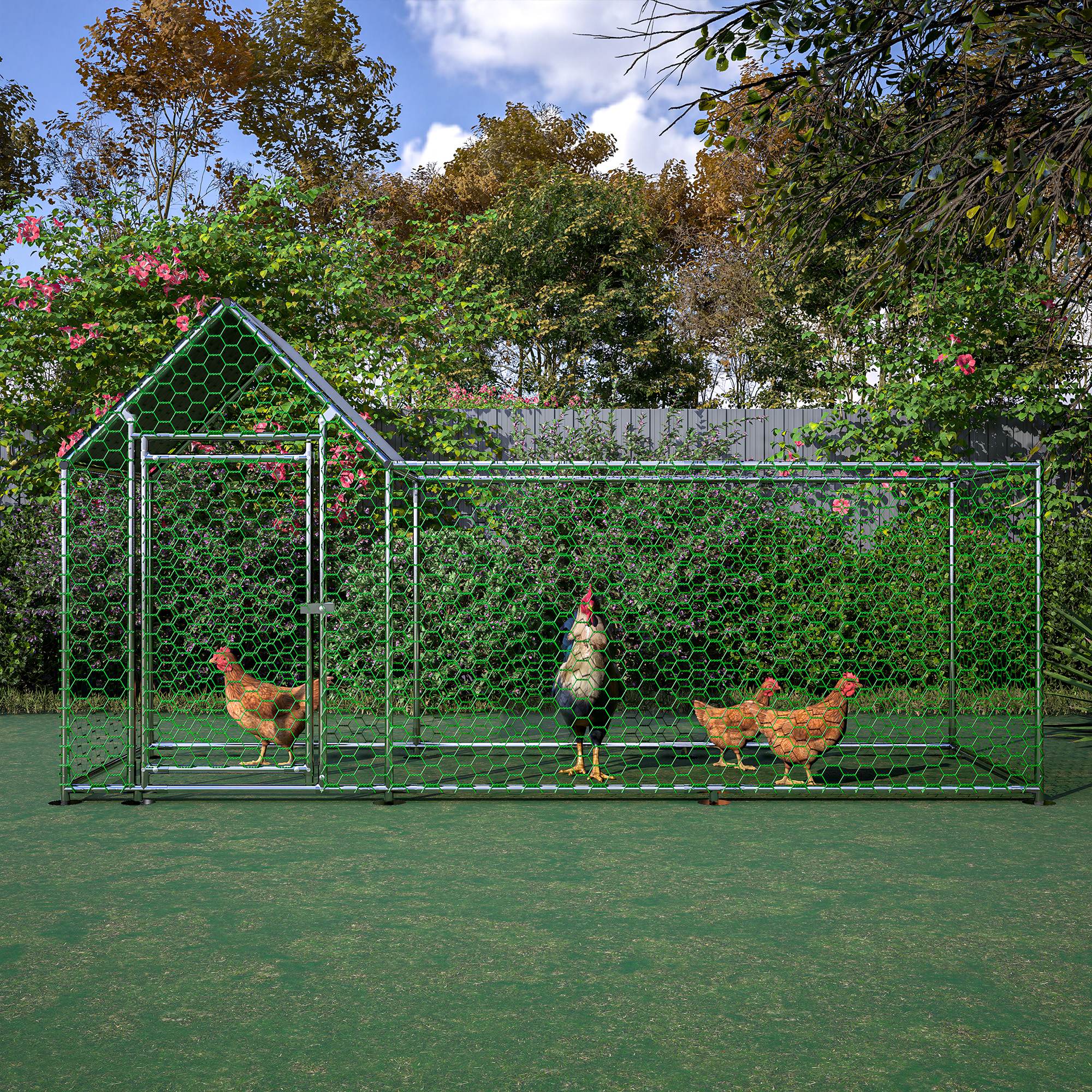 Metal Chicken Coop,Walk - in Chicken Run,Poultry Chicken Hen Pen Cage,Rabbits Duck Cages,With Cover - 5 - CJ