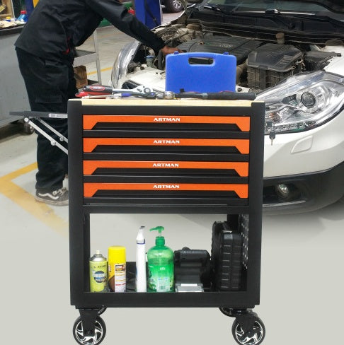 4 DRAWERS MULTIFUNCTIONAL TOOL CART WITH WHEELS AND WOODEN TOP - ORANGE - 5 - cjdropshipping