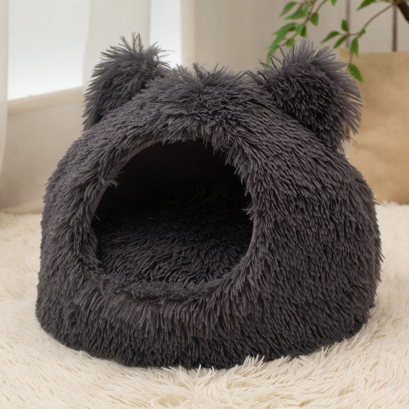 Large Cat Nest Semi - closed Warm Plush Kennel - 0 - CJ