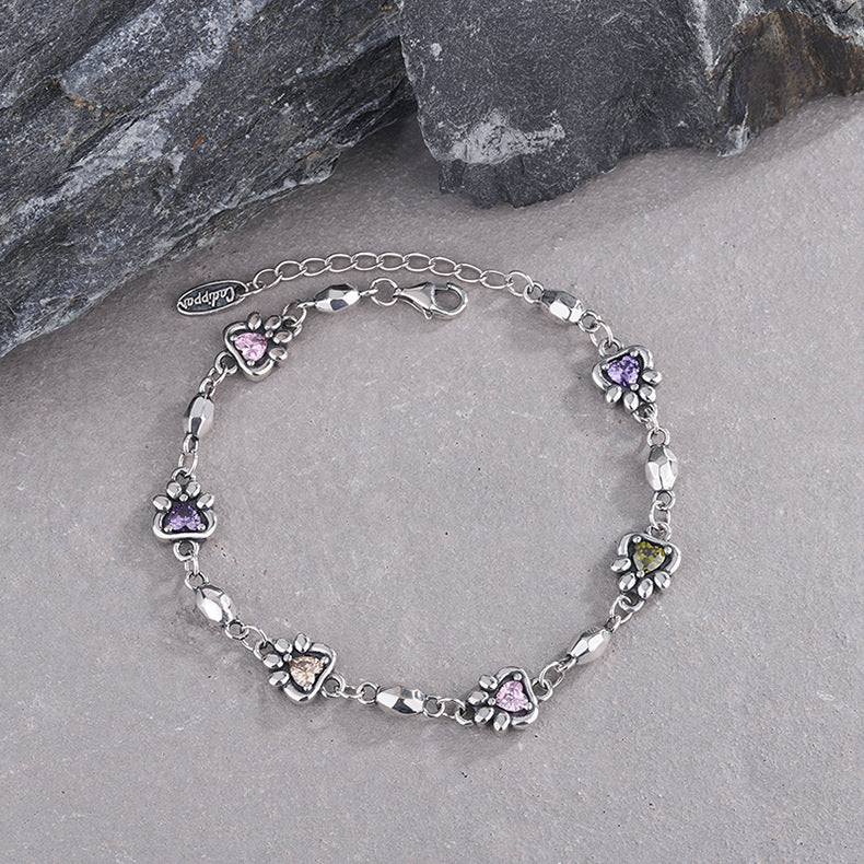 925 Sterling Silver Rainbow Love Zirconium Cat Claw Stone Chain Bracelet Female - 4 - https://x.com/titan_prim62775J
