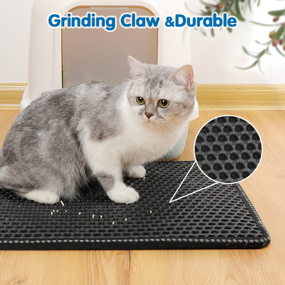 Double Rice Grain Cat Litter Mat, Cat Litter Cleaning Pad, Cat Litter Box Mat, Splash Guard Filter Mat - 5 - CJ