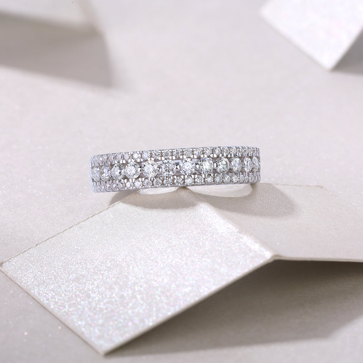 1Luxury Fashion Multi - row Diamond Ring With Moissanite Silver Ring Prohibit TikTok sales - 5 - CJ