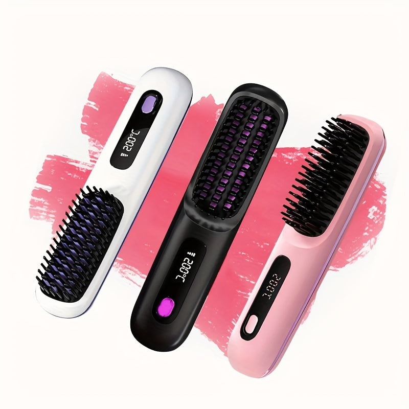 S7 Portable Cordless Hair Straightening Brush With LED Display - Lightweight Mini Negative Ion Hot Brush, USB Rechargeable Women's Travel Essentials Gift, Scald Protection - 5 - CJ