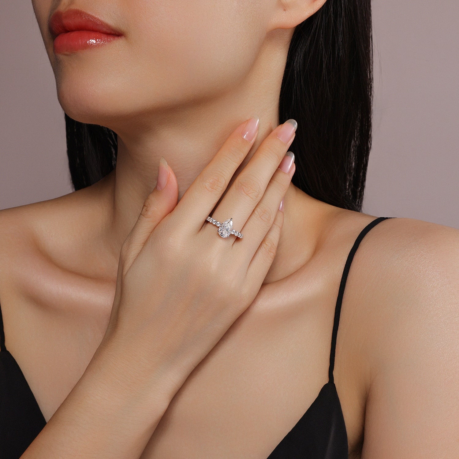 1Moonlight Water Drop - A Fashionable Diamond Jewelry Piece Set With Moissanite S925 Sterling Silver And Platinum Diamond Ring Prohibit TikTok sales - 5 - CJ