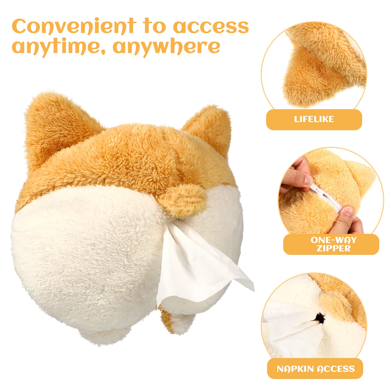 Tissue Box Cover Soft Adorable Corgi Butt Shaped Creative Storage Bag Hanging Pouch Tissue Box Wrapper For Car Home - 5 - CJ