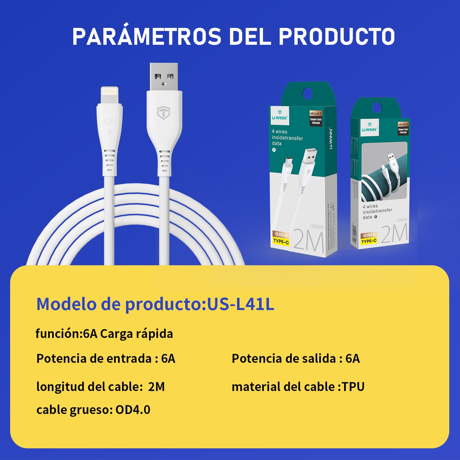 L41 Lightning Cable 6A 2M White USB 3.0 UWINN - 5 - CJ