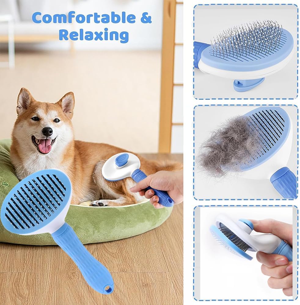 7pcs Pet Grooming Kit, Self - Cleaning Brush Shedding Kit With Nail Clipper, Flea Comb, Shampoo Bath Brush, Finger Toothbrush - 5 - CJ
