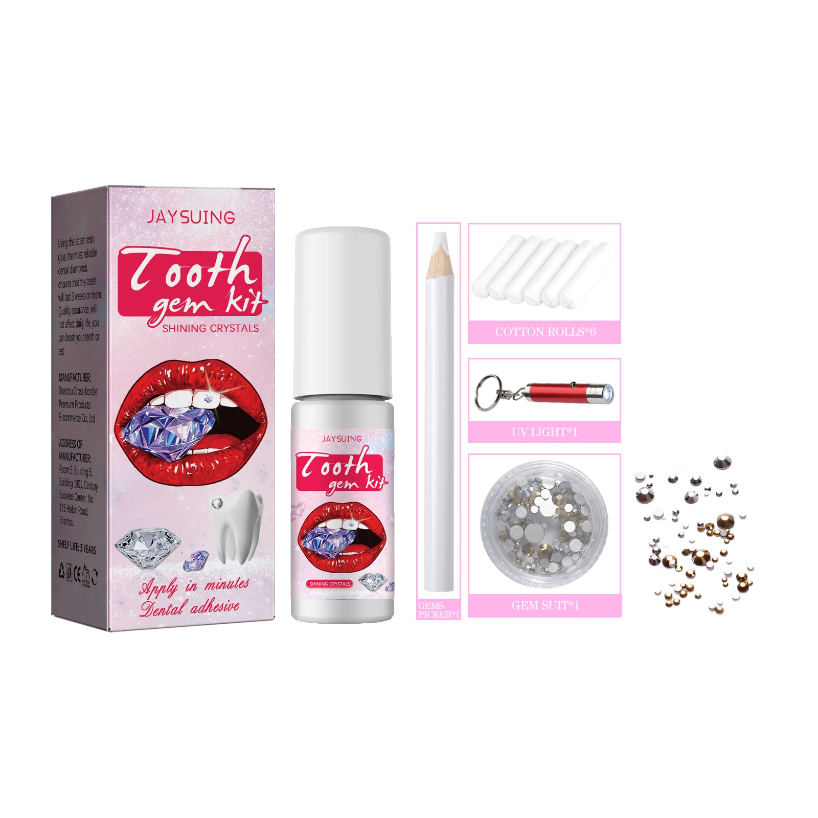 Jaysuing Tooth Gem Kit Jewelry Is Easy To Disassemble And Install, With Crystal Dental Drills And Sparkling Stickers - 5 - CJ