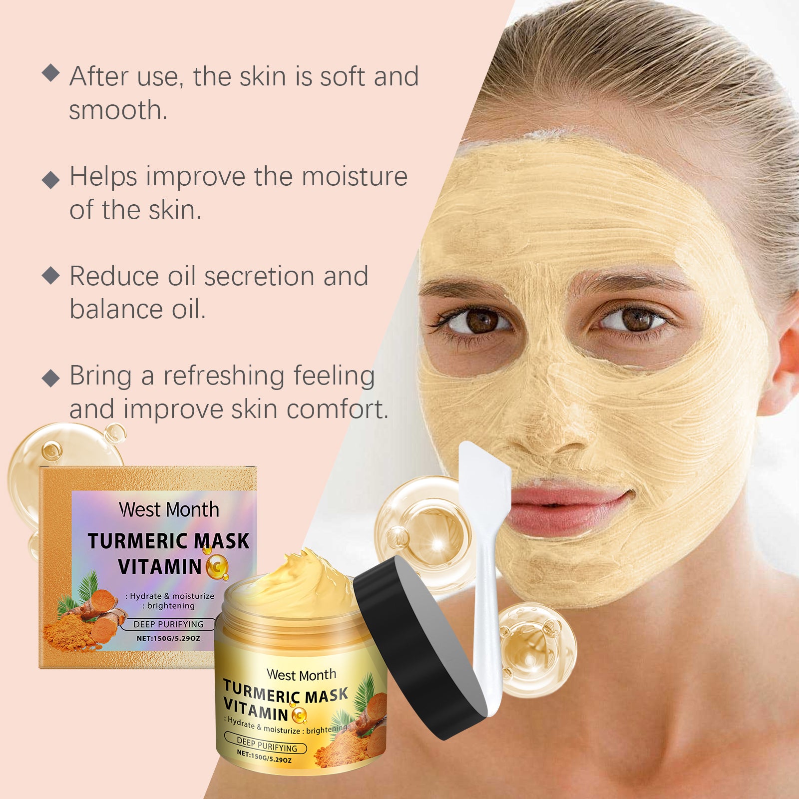 West&Month Vitamin C Turmeric Mud Mask Facial Cleansing, Hydrating, Moisturizing And Firming Skin Smear Vitamin C Mud Mask - 5 - CJ