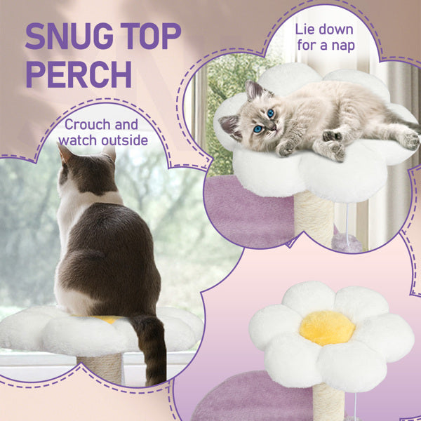 33in Cat Tree, Multi - level Cat Tower With Cat Scratching Post With Curved Perch, Cozy Cat Condo, Padded Top Bed For Kittens And Indoor Cats, Purple - 5 - CJ