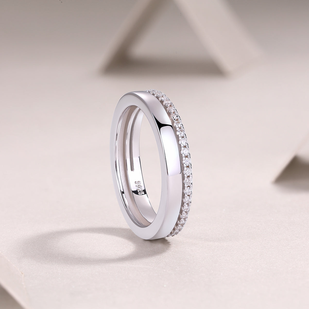 1Double Ring Shadow - A Fashionable And Luxurious Jewelry Piece Set With Moissanite S925 Sterling Silver And Platinum - plated Diamond Prohibit TikTok sales - 5 - CJ