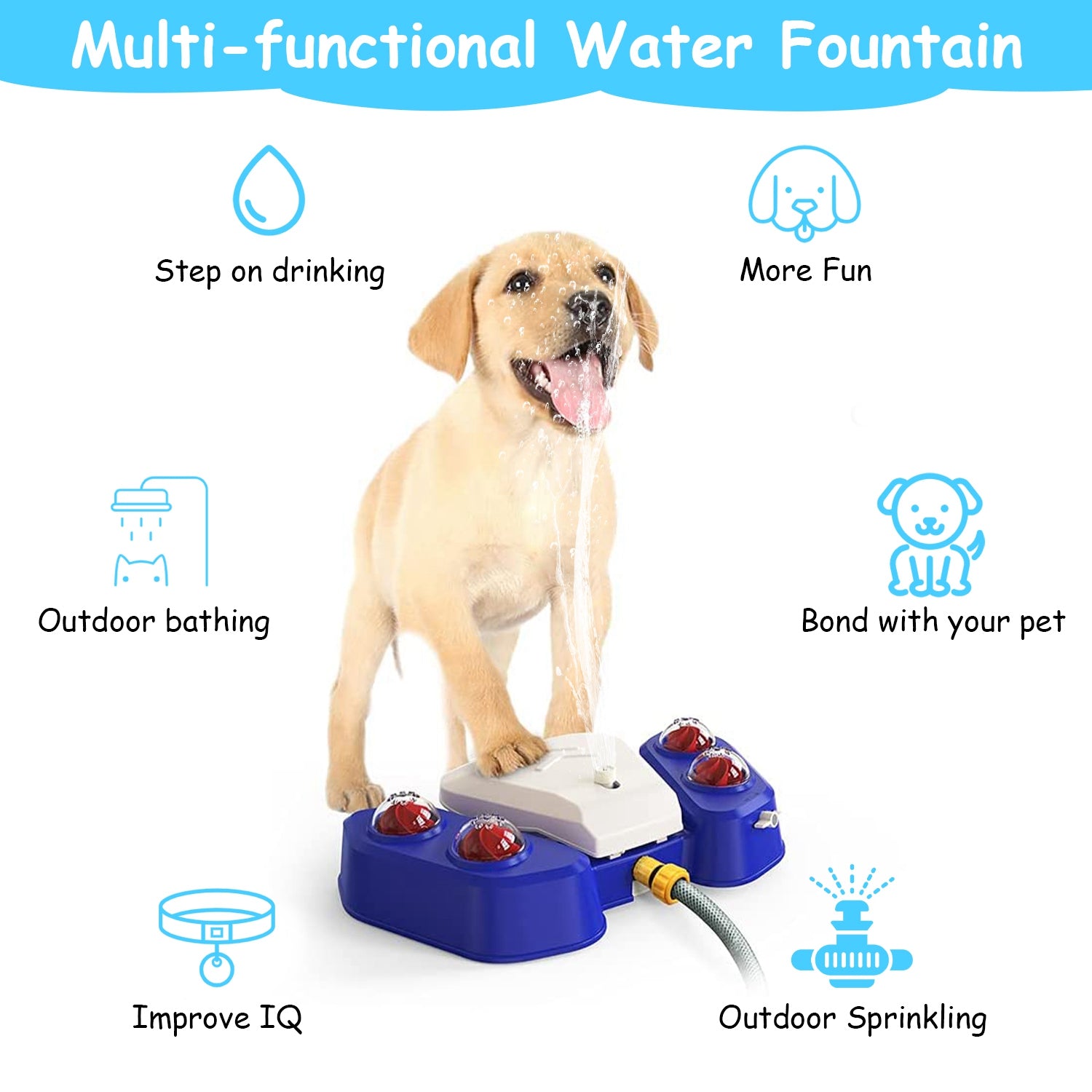 Blue - Yellow Color Options - 1Pc Dog Water Fountain Multifunctional Automatic Pet Water Dispenser Outdoor Step - on Activated Sprinkler For Drinking Shower Fun - 5 - CJ